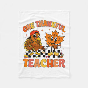 One Thankful Teacher Thanksgiving Turkey Autumn Me Fleece Blanket