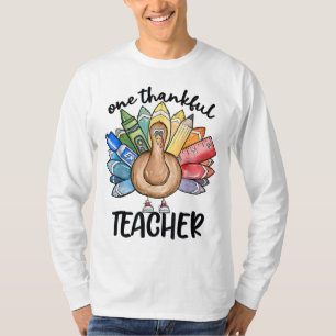 One Thankful Teacher Thanksgiving Turkey, Cute Cra T-Shirt