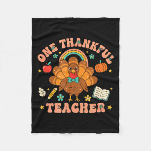 One Thankful Teacher Thanksgiving Turkey Cute Penc Fleece Blanket