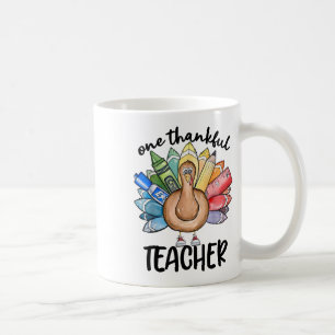 One Thankful Teacher Turkey Pencil Thanksgiving Te Coffee Mug