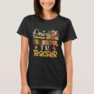 One Thankful TK Teacher Turkey Leopard Plaid T-Shirt