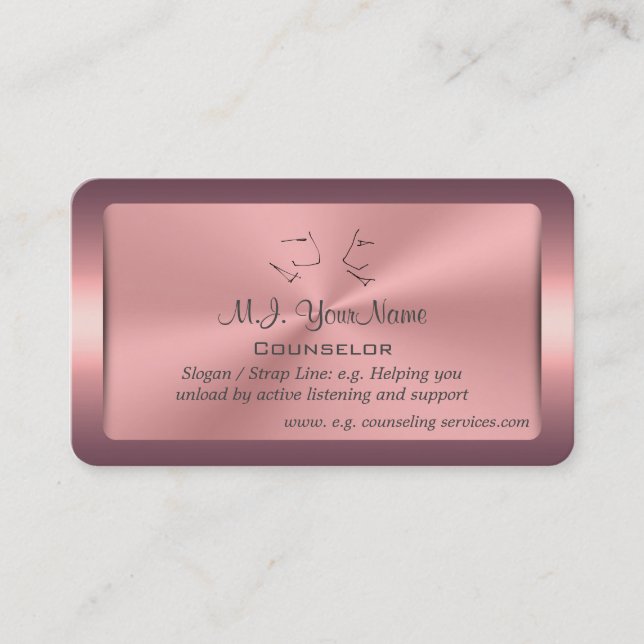 One to One Counsellor, framed pink chrome-effect Business Card (Front)