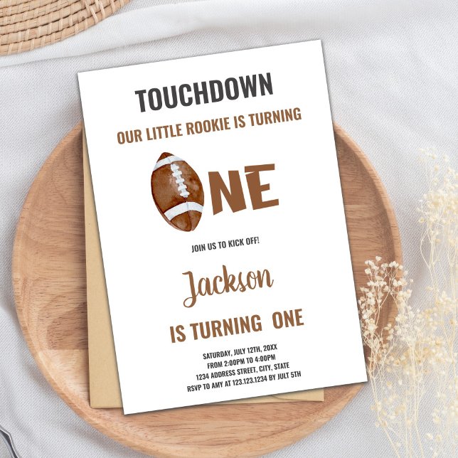 One Touchdown Football 1st Birthday Invitation (One Touchdown Football Birthday Invitations)