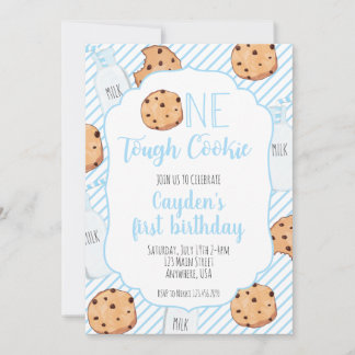 One Tough Cookie Blue first Birthday Invitation