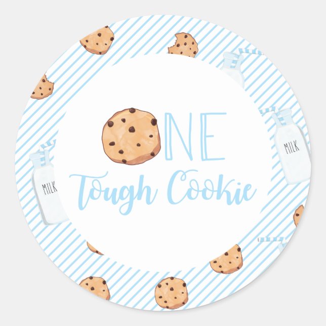 One Tough Cookie Milk and Cookies blue Birthday Classic Round Sticker (Front)