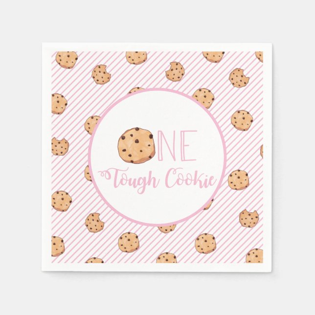 One Tough Cookie Pink Milk and Cookies Birthday Napkin (Front)