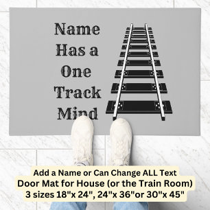 One Track Mind Add Name Personalise Funny Train Doormat