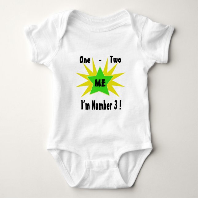 One Two Me Number 3 Baby Bodysuit (Front)