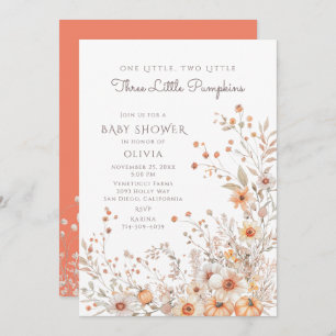 One, Two, Three Little Pumpkins Baby Shower Invitation