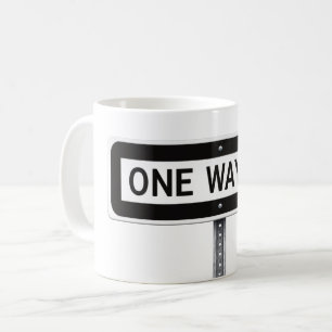 One way black and white street sign coffee mug