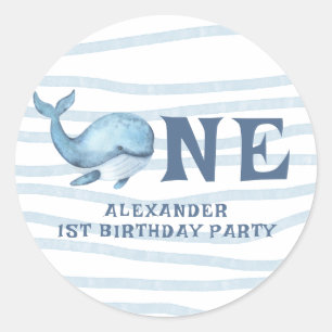 ONE WHALE 1st Birthday Under The Sea Classic Round Sticker
