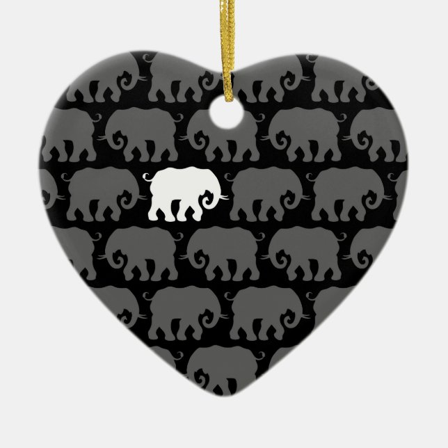 One White Elephant in a Herd Ceramic Tree Decoration (Front)