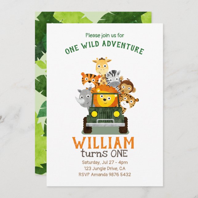 One Wild Adventure | Wild One | First Birthday Invitation (Front/Back)