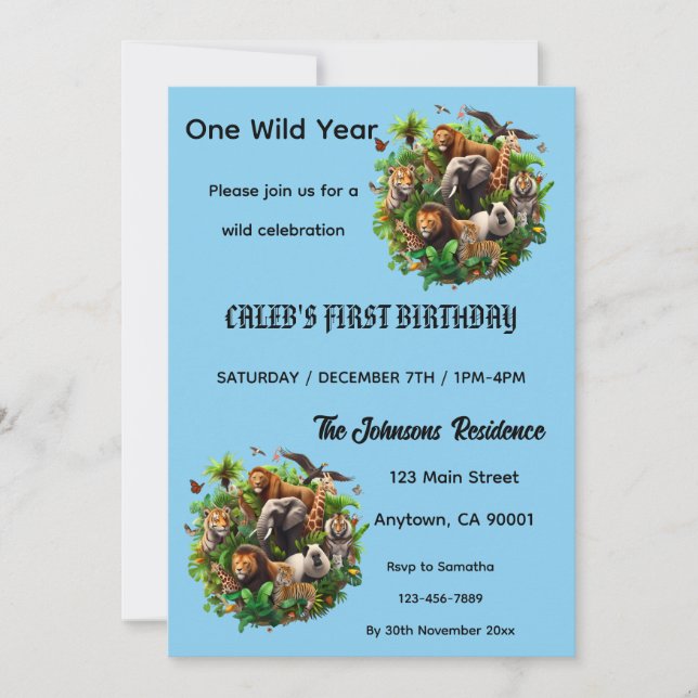 One Wild Year-1st birthday Invitation (Front)
