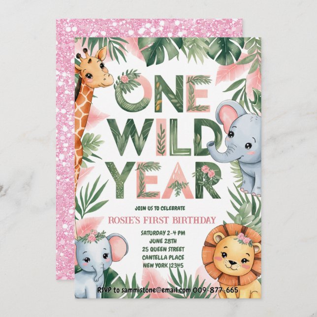 One Wild Year 1st Birthday Invitation  (Front/Back)