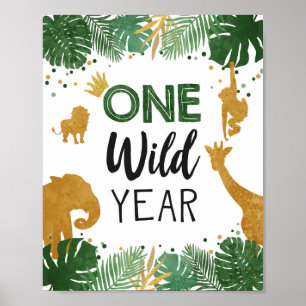 One Wild Year Safari Animals Gold First Birthday Poster