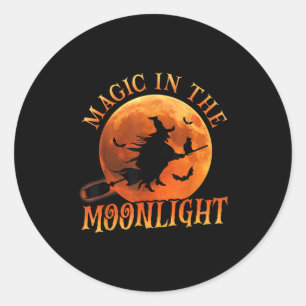 One Witch Riding Broom Halloween Magic Classic Round Sticker