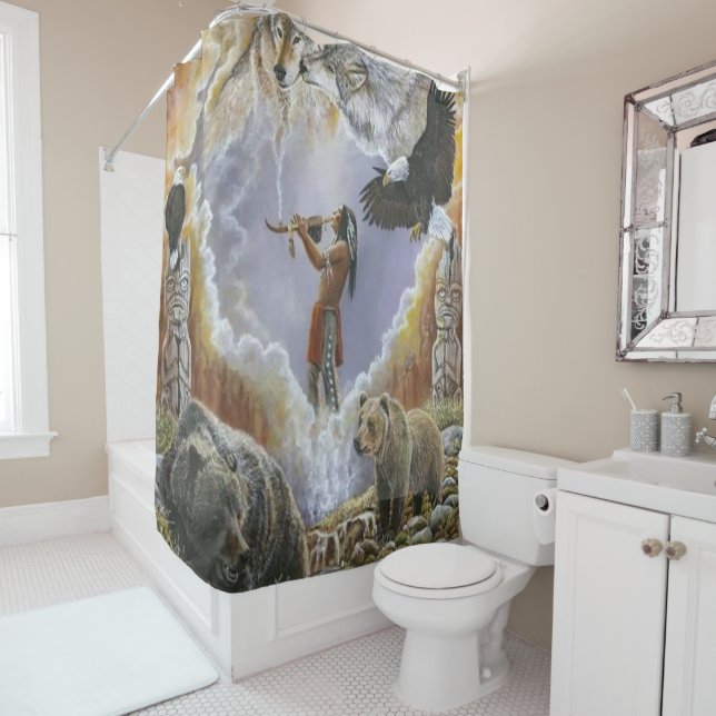 One With Nature Peace Pipe Shower Curtain (In Situ)