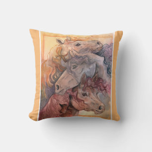 One with the Herd Watercolor Horses Cushion