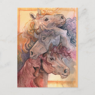One with the Herd Watercolor Horses Postcard