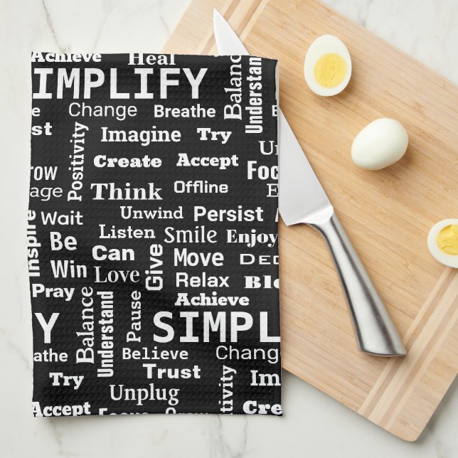 "One Word" Word Cloud On Black Tea Towel (Quarter Fold)