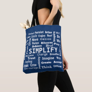 "One Word" Word Cloud On Navy Blue Tote Bag