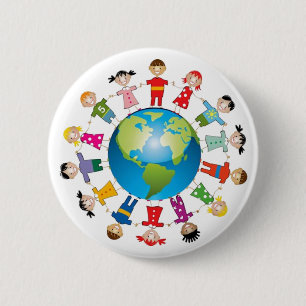 One World Button Pin Unity Happy Children