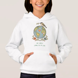 One World Connected by Love Cute Globe Kids Hoodie