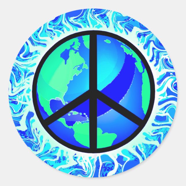 One World Peace Sign Classic Round Sticker (Front)