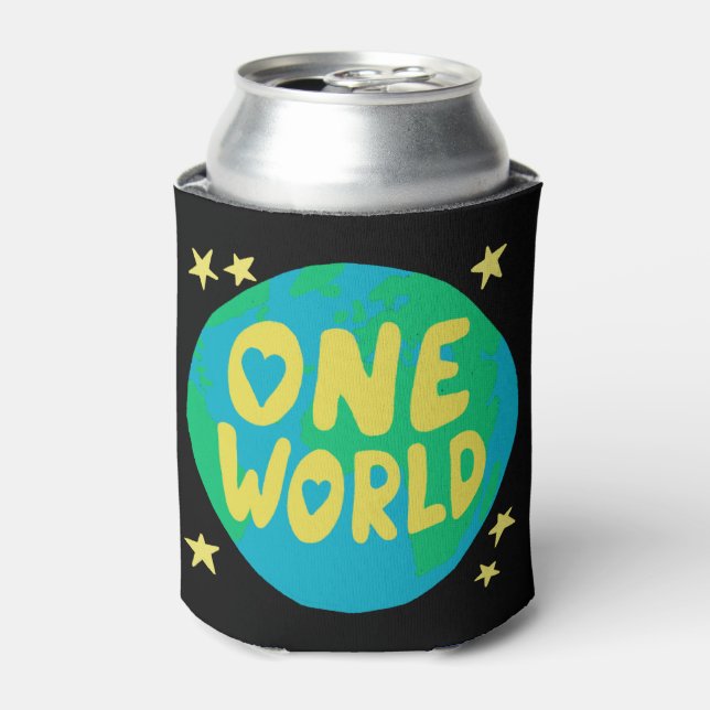 ONE WORLD Unity World Peace Earth Can Cooler (Can Front)