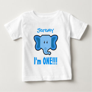One Year 1st Birthday Boy with Elephant V01 Baby T-Shirt