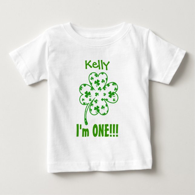 One Year 1st Birthday Lucky Shamrock V08 Baby T-Shirt (Front)