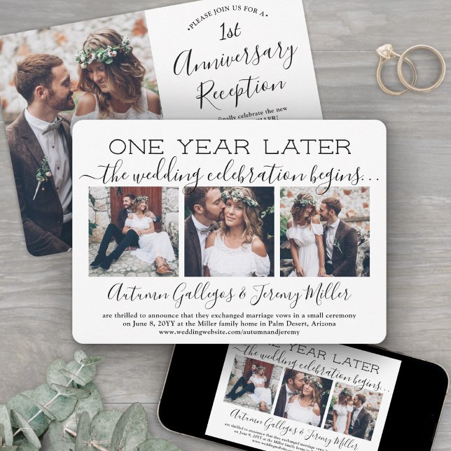 One Year Anniversary Reception 4 Photo Wedding Invitation (Creator Uploaded)