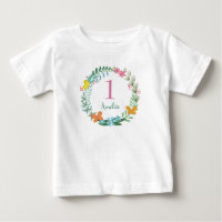 One Year Birthday Colourful Butterfly Floral Wreat