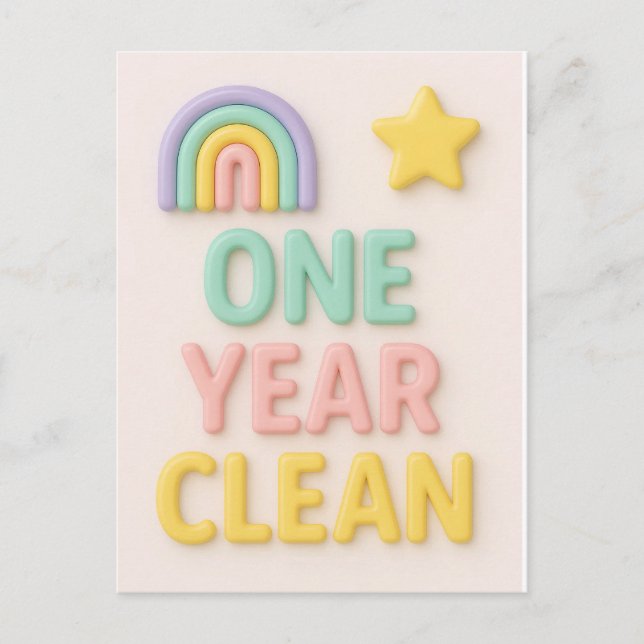 One Year Clean sobriety NA sober birthday card (Front)