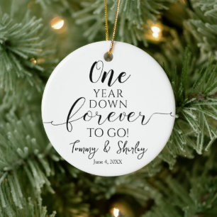 one year down forever to go black and white 1st ceramic ornament