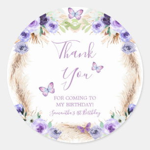 One Year Fluttered Butterfly Birthday Thank You Classic Round Sticker