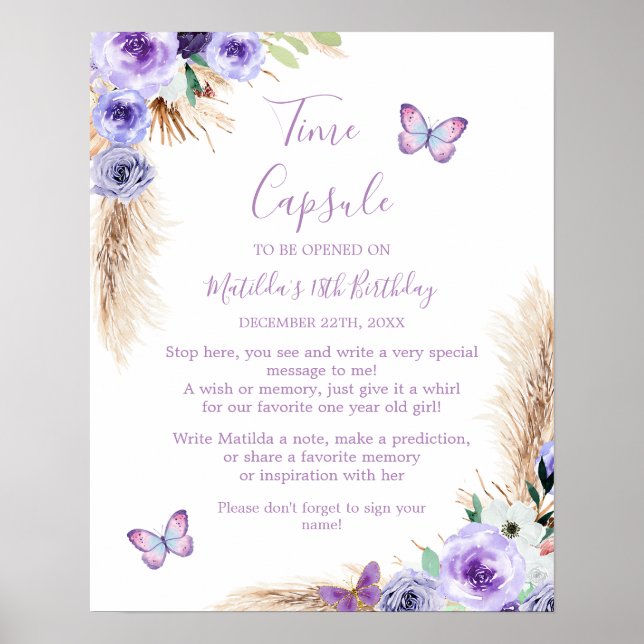 One Year Fluttered Butterfly Birthday Time Capsule Poster (Front)