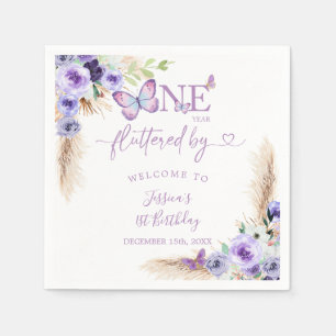 One Year Fluttered Butterfly First Birthday Paper Napkin