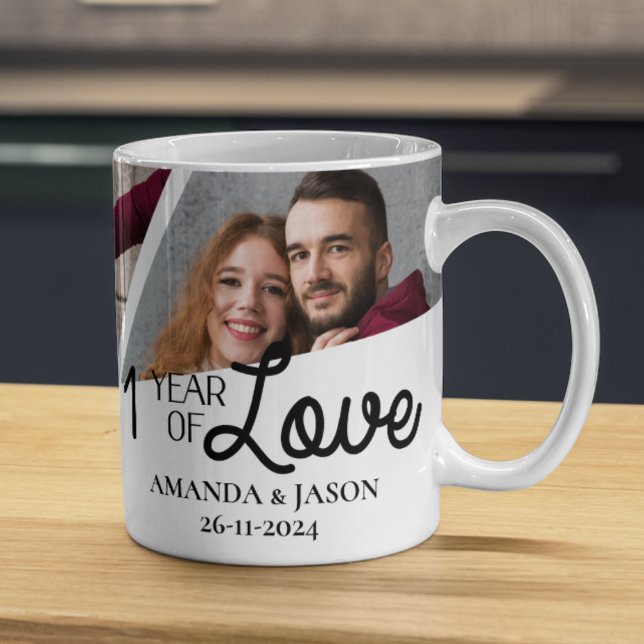 One Year Of Love Multi Photo Collage Anniversary Mug (One Year Of Love Multi Photo Collage Anniversary Mug)
