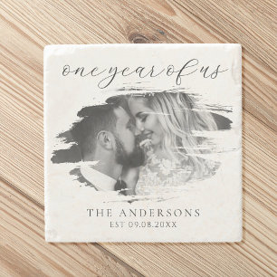 One Year of Us First Wedding Anniversary Stone Coaster