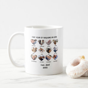One Year of Walking in Love 12 Heart Photo Collage Coffee Mug