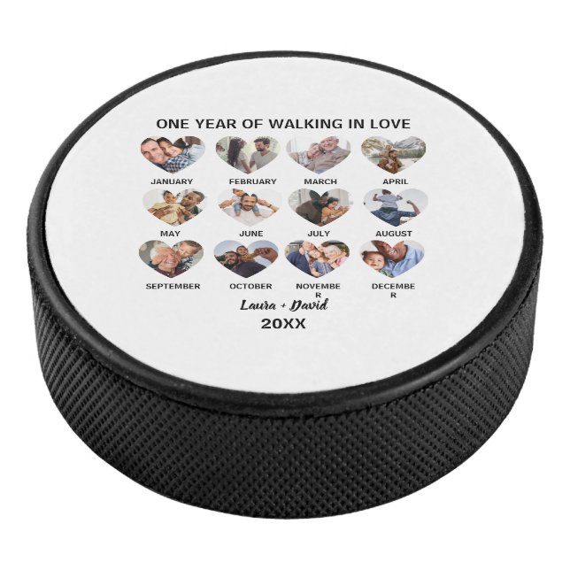 One Year of Walking in Love 12 Heart Photo Collage Hockey Puck (3/4)