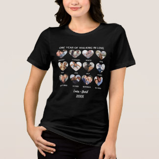One Year of Walking in Love 12 Heart Photo Collage Tri-Blend Shirt