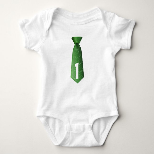One year old birthday boy green tie baby bodysuit (Front)
