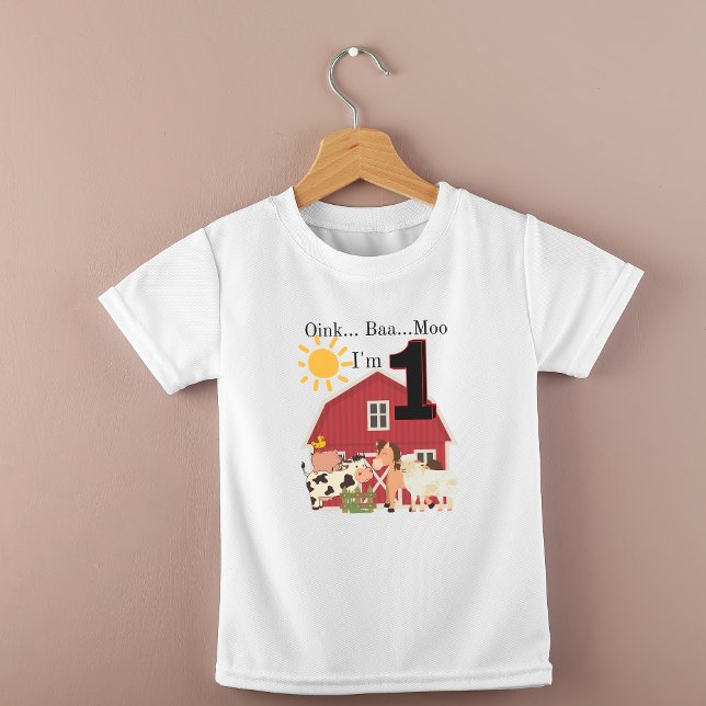 One Year Old Birthday Farm Theme Baby T-Shirt (One Year Old Birthday Farm Theme Baby T-Shirt)