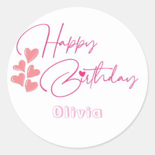 one year old birthday pink design classic round sticker