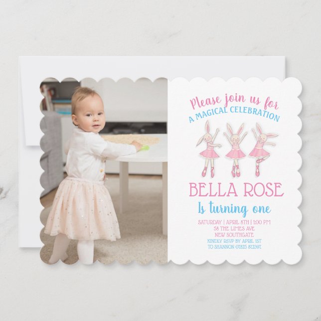 One Year Old Girl Ballerina Invite (Front)