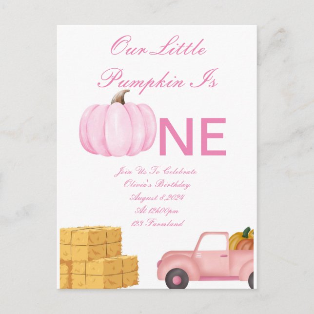 one year old girl birthday invitation card (Front)