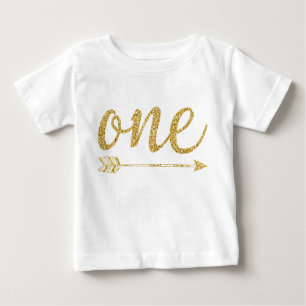 One Year Old Golden Glitter-Print Baby T-Shirt